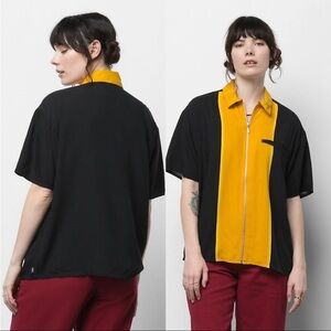Vans Black and Yellow Gold Unisex Vertical Stripe Zipper Polo Shirt